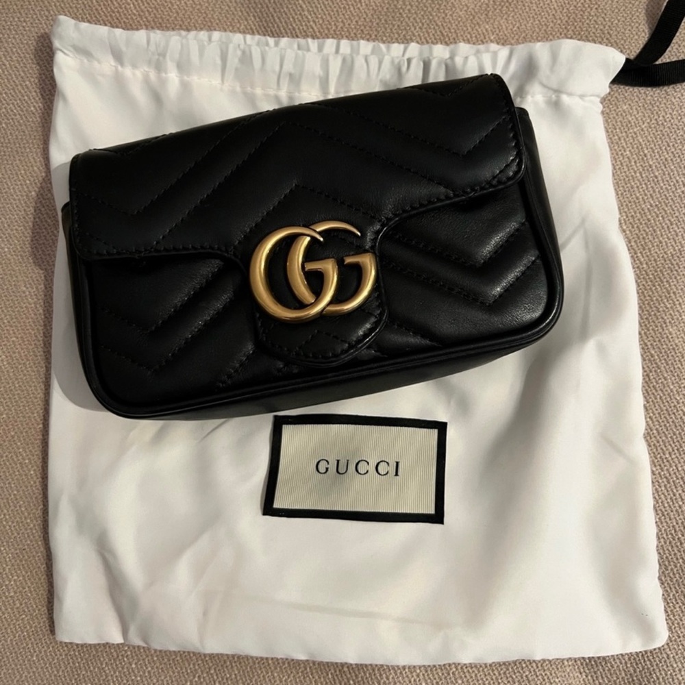 Gucci Marmont Matelasse leather super mini bag black chevron leather